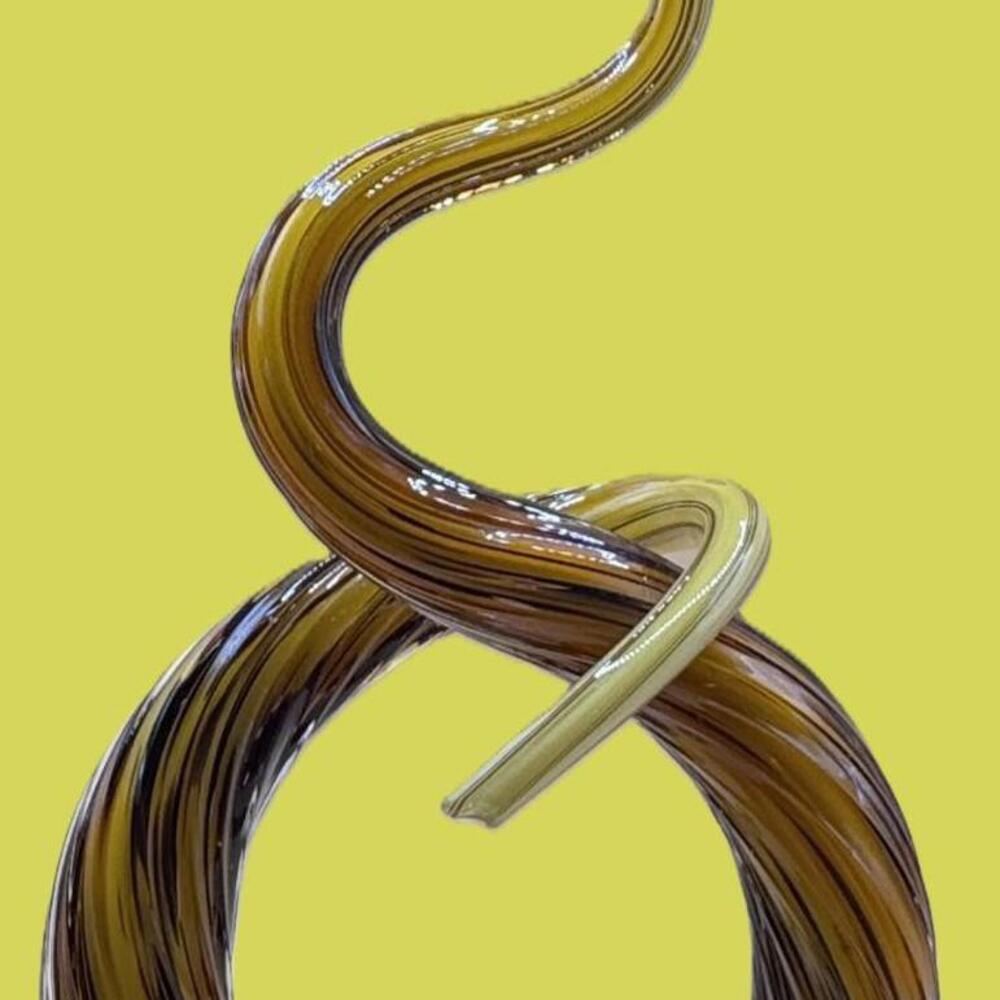 Murano Glassware Hand Blown Amber Twisted Spiral Knot Art Sculpture 10.5”H VTG